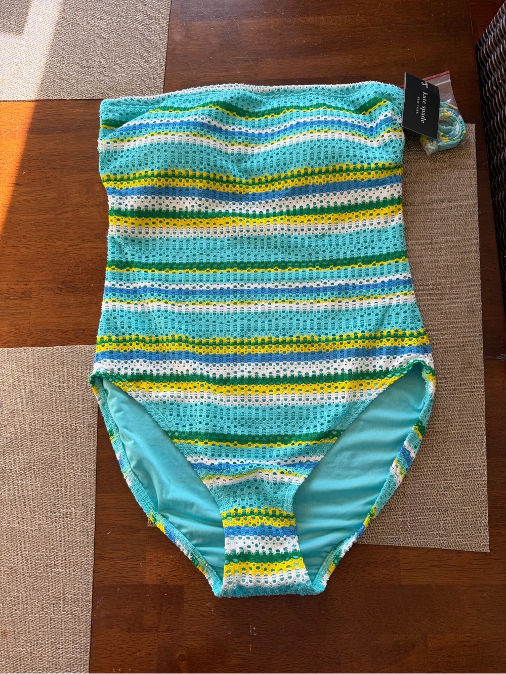 Kate Spade Strapless Crochet Knit One Piece Swimsuit NWT